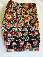 100% Cotton Block Print Fat Quarters – Black, Mustard & Red