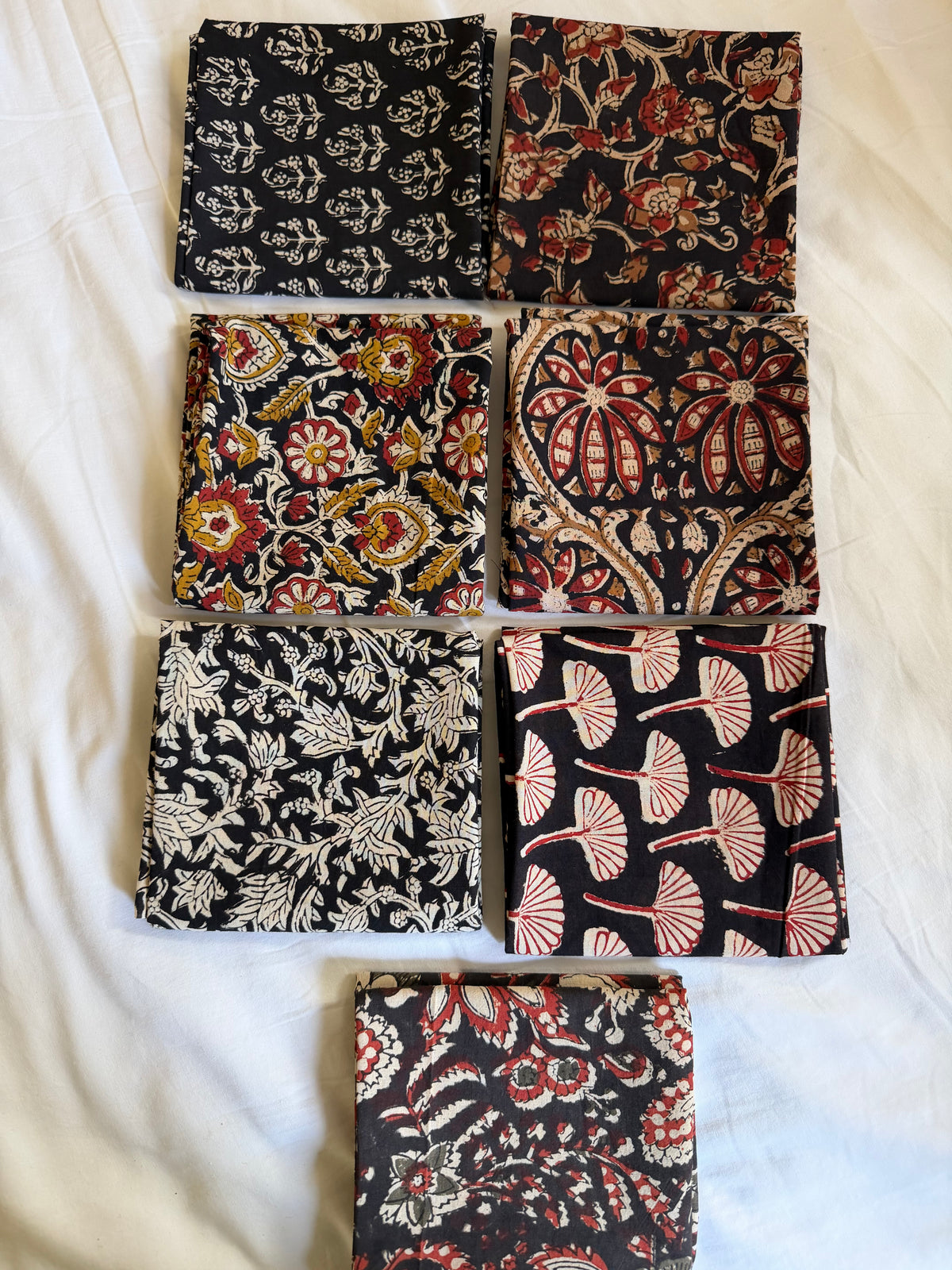 100% Cotton Block Print Fat Quarters – Black, Mustard & Red