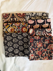 100% Cotton Block Print Fat Quarters – Black, Mustard & Red