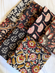 100% Cotton Block Print Fat Quarters – Black, Mustard & Red