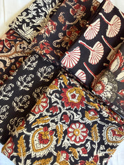 100% Cotton Block Print Fat Quarters – Black, Mustard & Red