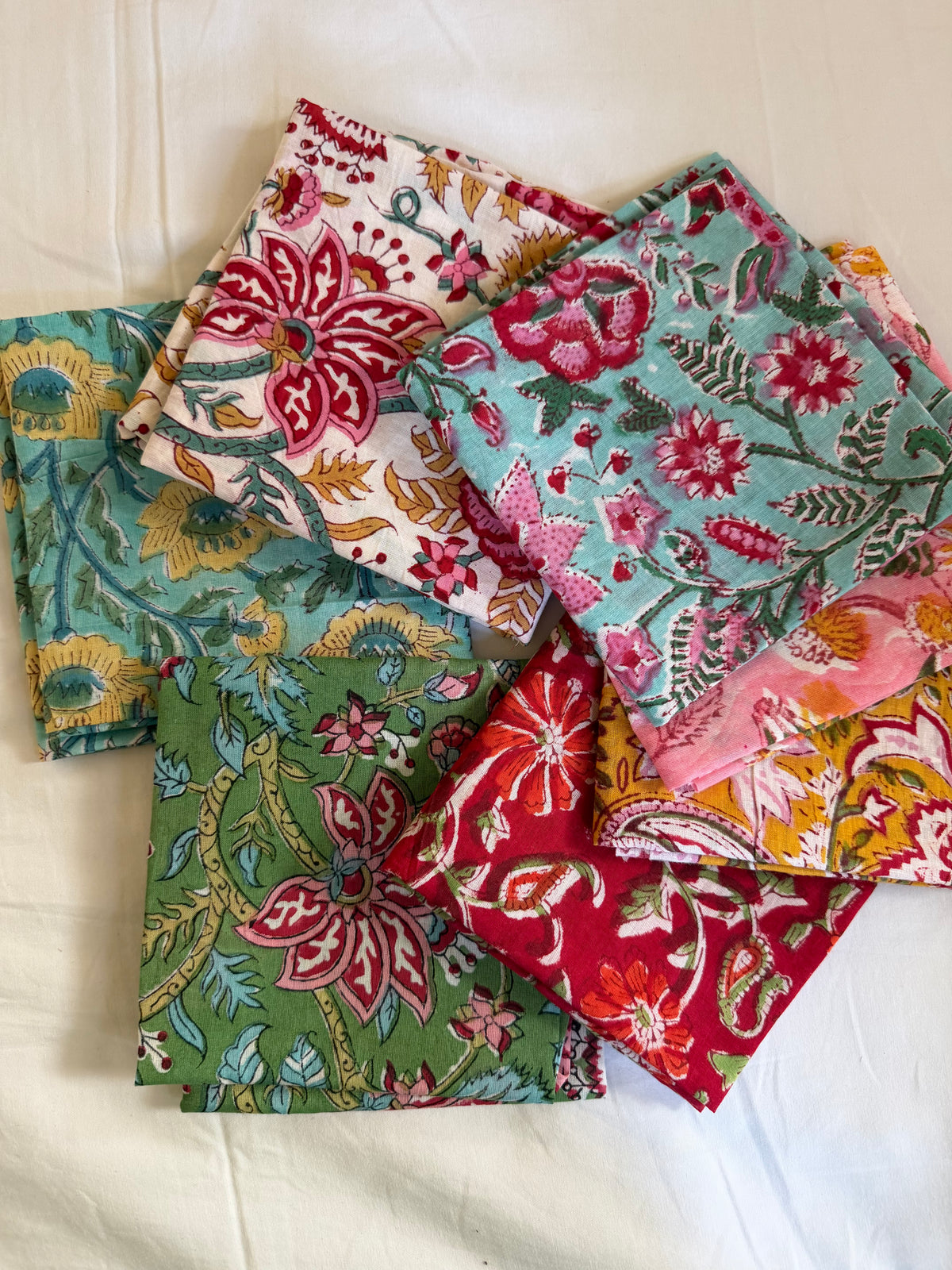100% Cotton Block Print Fat Quarters – Bright Florals