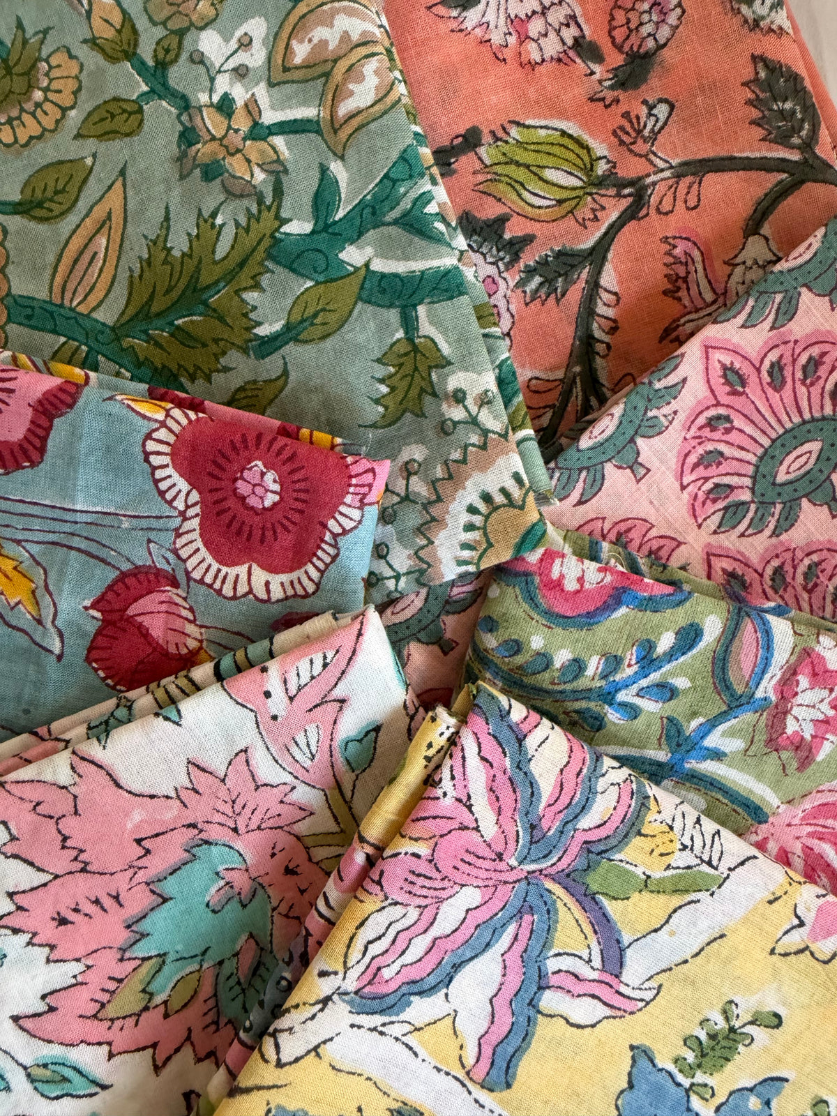 100% Cotton Block Print Fat Quarters – Fun Floral