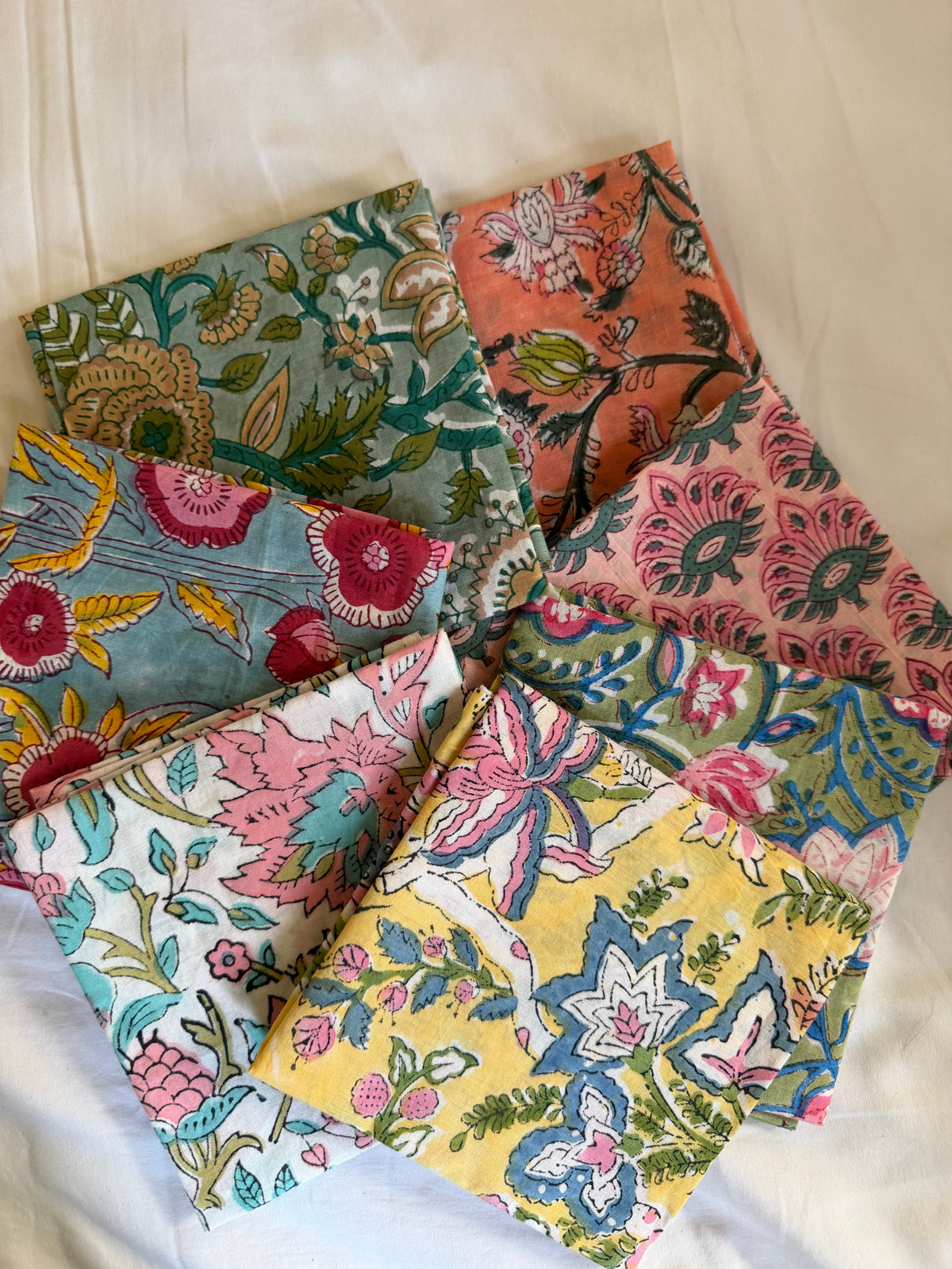 100% Cotton Block Print Fat Quarters – Fun Floral