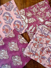 100% Cotton Block Print Fat Quarters – Pink & Mauve