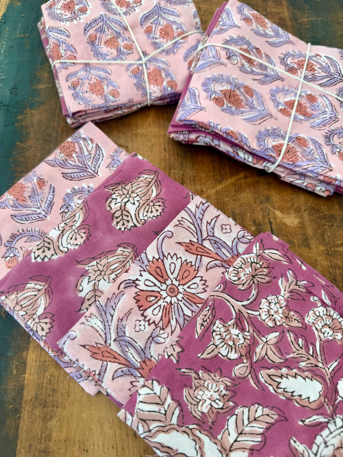 100% Cotton Block Print Fat Quarters – Pink & Mauve