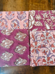 100% Cotton Block Print Fat Quarters – Pink & Mauve