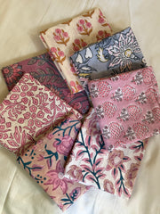 100% Cotton Block Print Fat Quarters – Pink & Mauve Floral