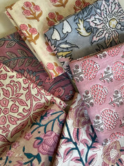 100% Cotton Block Print Fat Quarters – Pink & Mauve Floral
