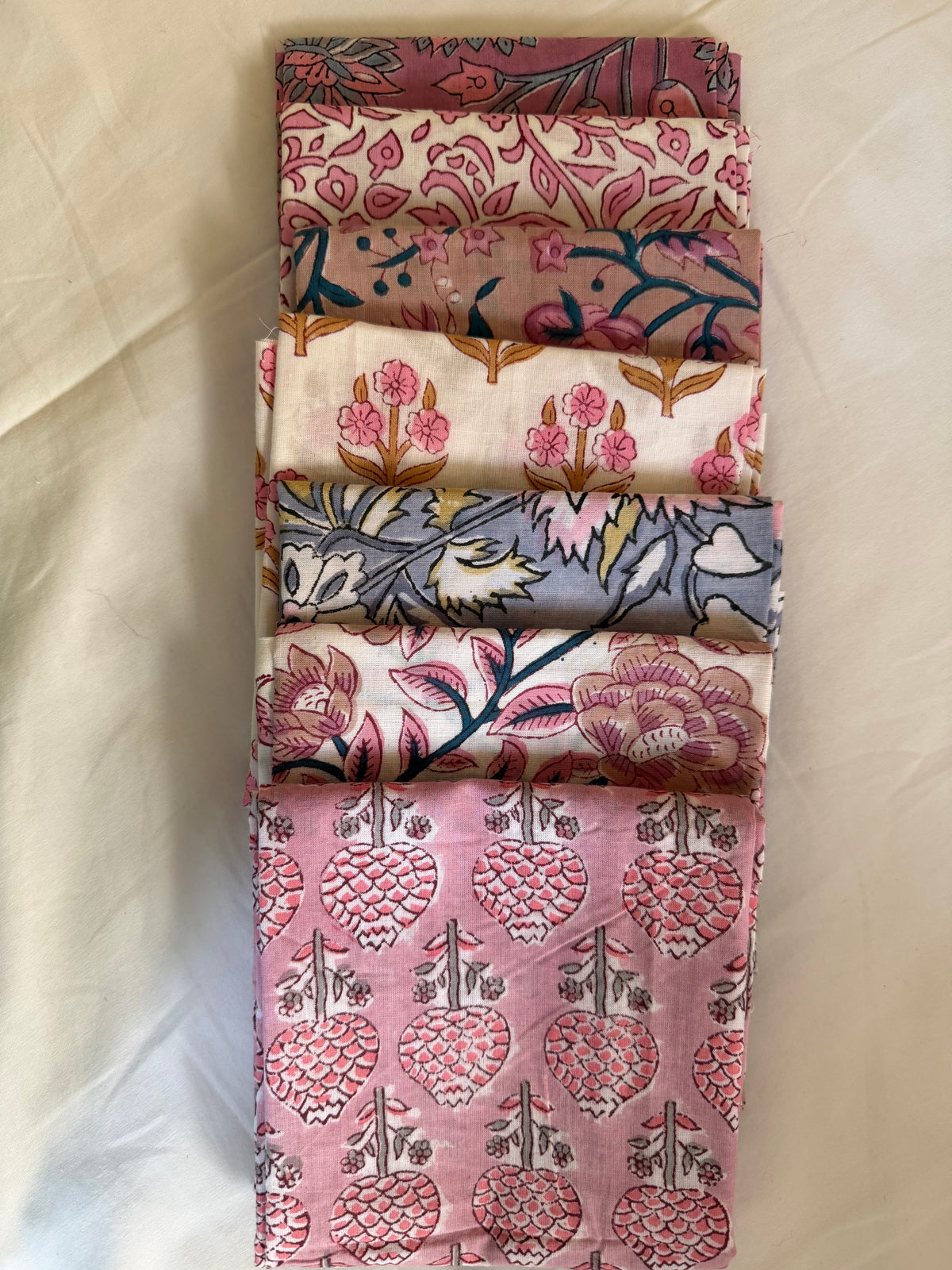 100% Cotton Block Print Fat Quarters – Pink & Mauve Floral