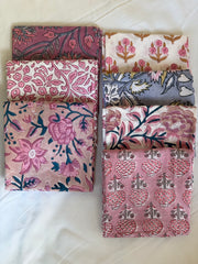 100% Cotton Block Print Fat Quarters – Pink & Mauve Floral