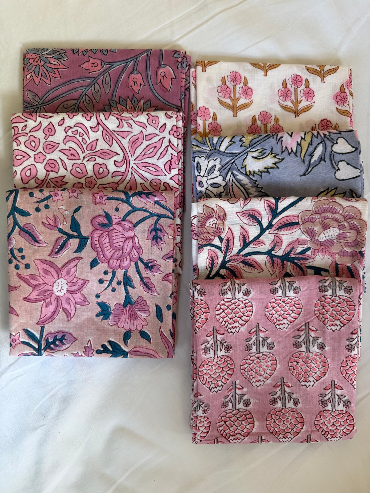 100% Cotton Block Print Fat Quarters – Pink & Mauve Floral