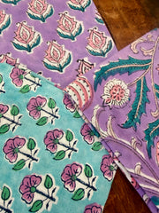 100% Cotton Block Print Fat Quarters – Purple & Turquoise