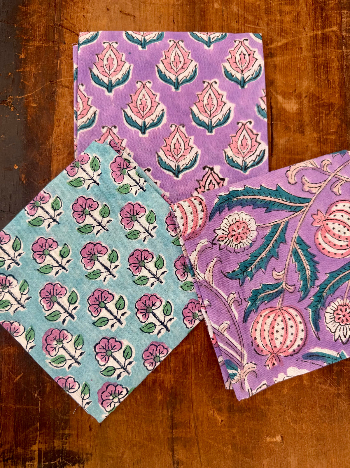 100% Cotton Block Print Fat Quarters – Purple & Turquoise