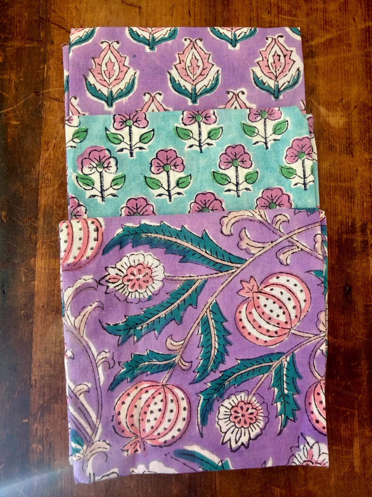 100% Cotton Block Print Fat Quarters – Purple & Turquoise
