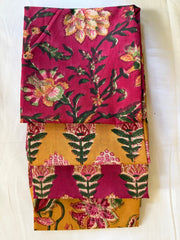 100% Cotton Block Print Fat Quarters – Raspberry Mustard Floral