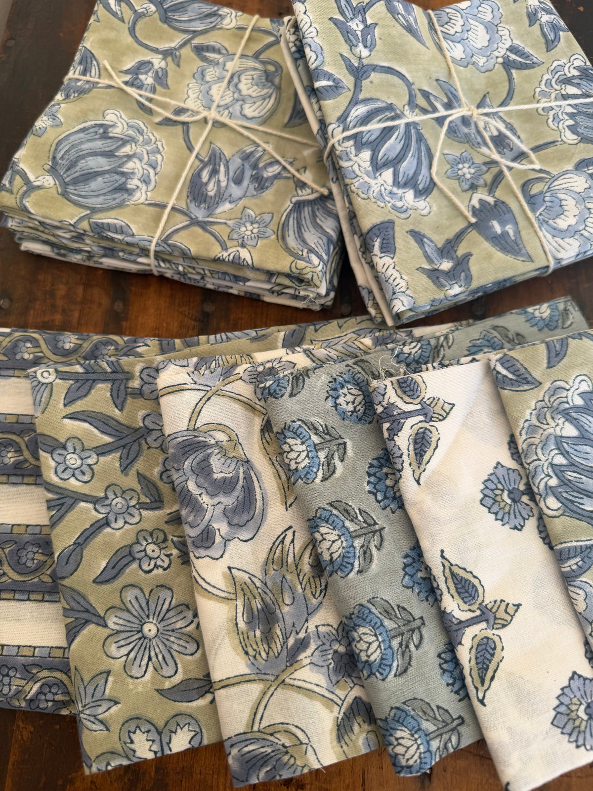 100% Cotton Block Print Fat Quarters – Slate & Sage Floral