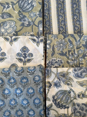 100% Cotton Block Print Fat Quarters – Slate & Sage Floral