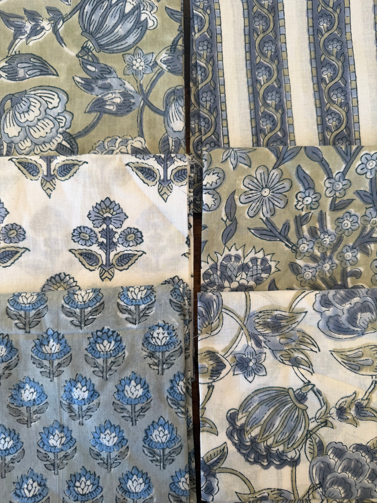 100% Cotton Block Print Fat Quarters – Slate & Sage Floral