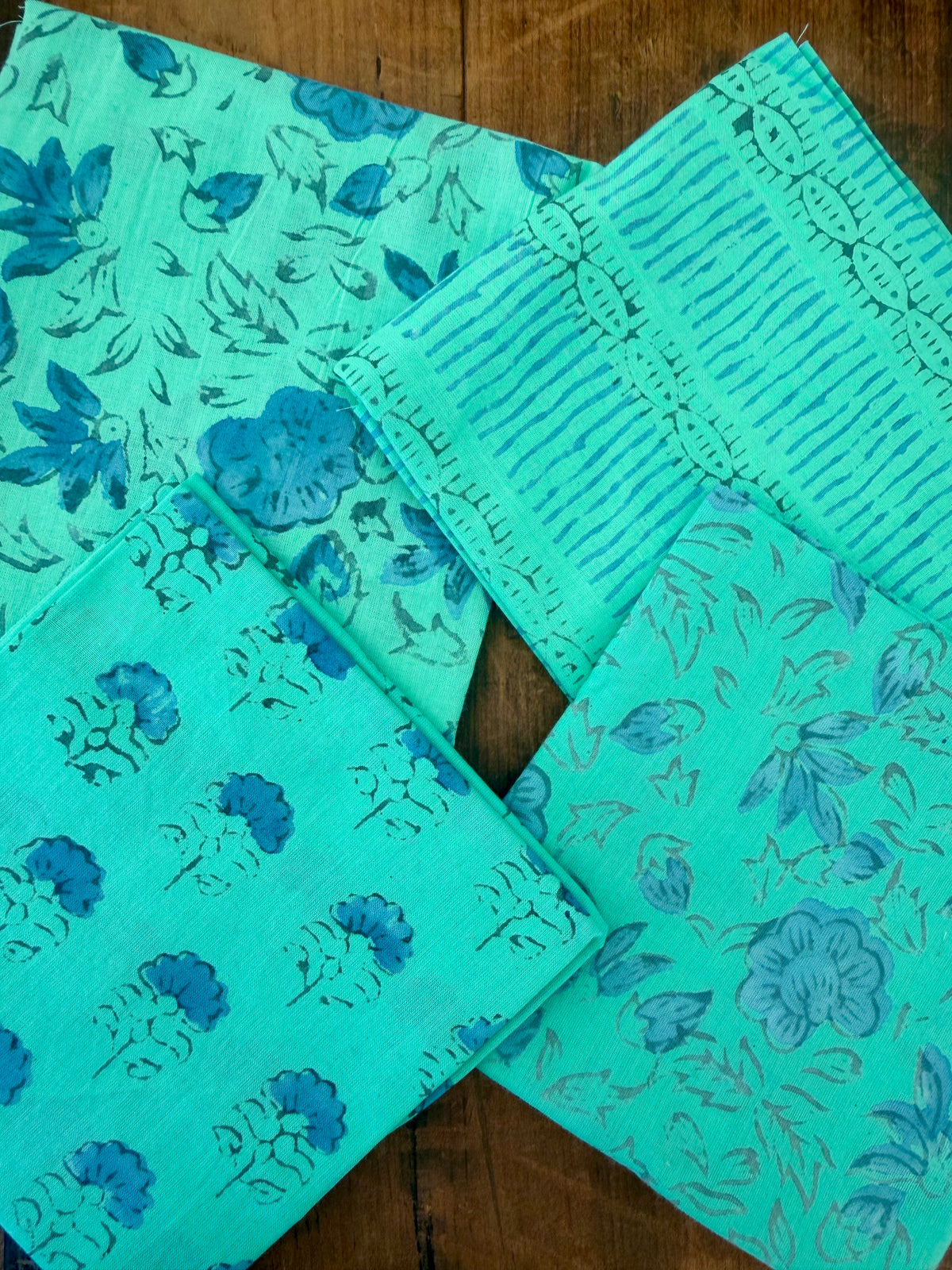 100% Cotton Block Print Fat Quarters – Turquoise & Blue