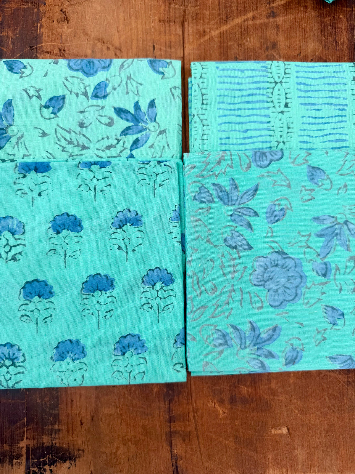 100% Cotton Block Print Fat Quarters – Turquoise & Blue