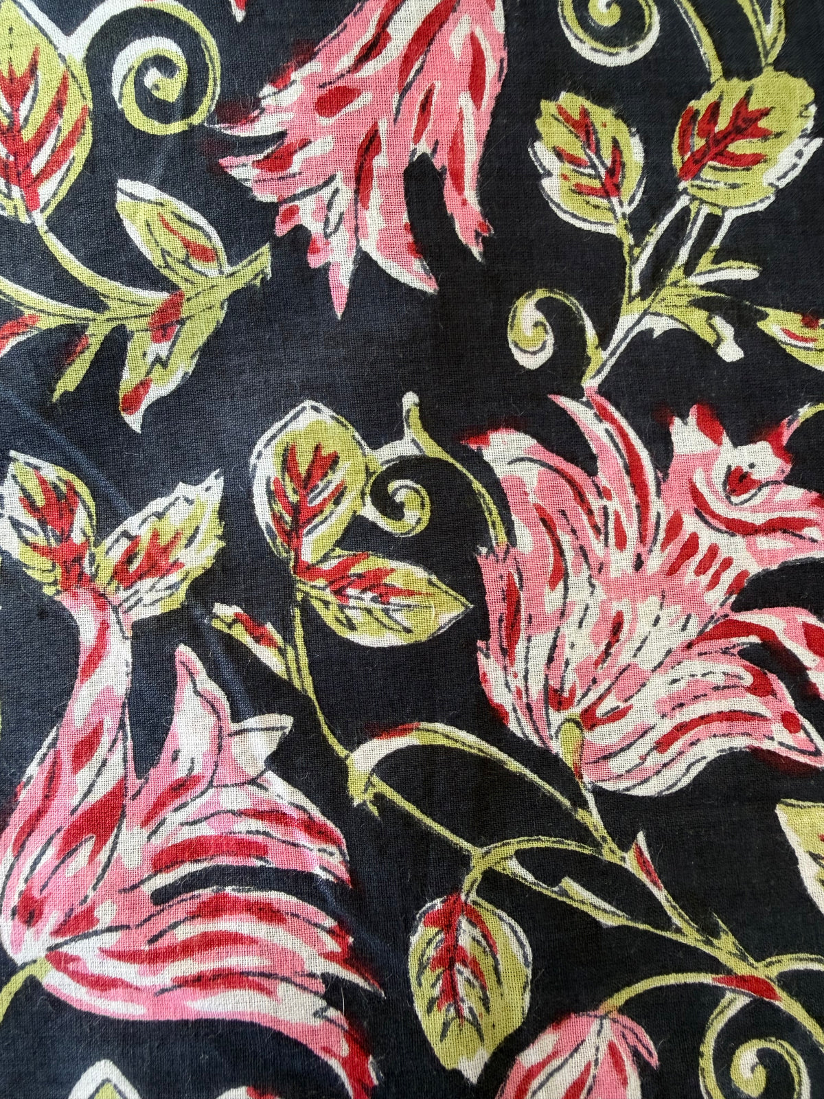 100% Cotton Fabric – Black With Pink Floral
