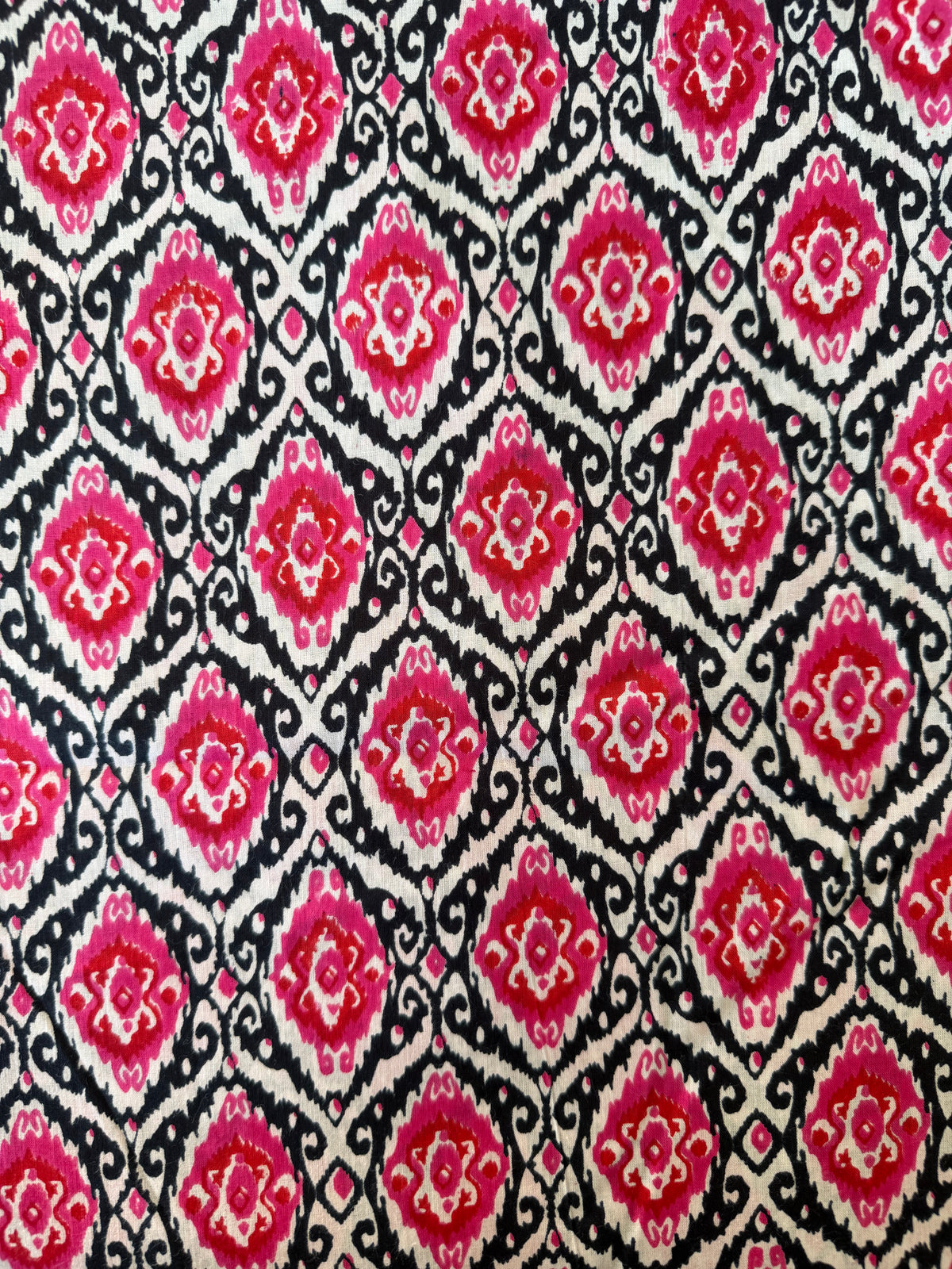 100% Cotton Fabric – Black With Red & Pink Pattern
