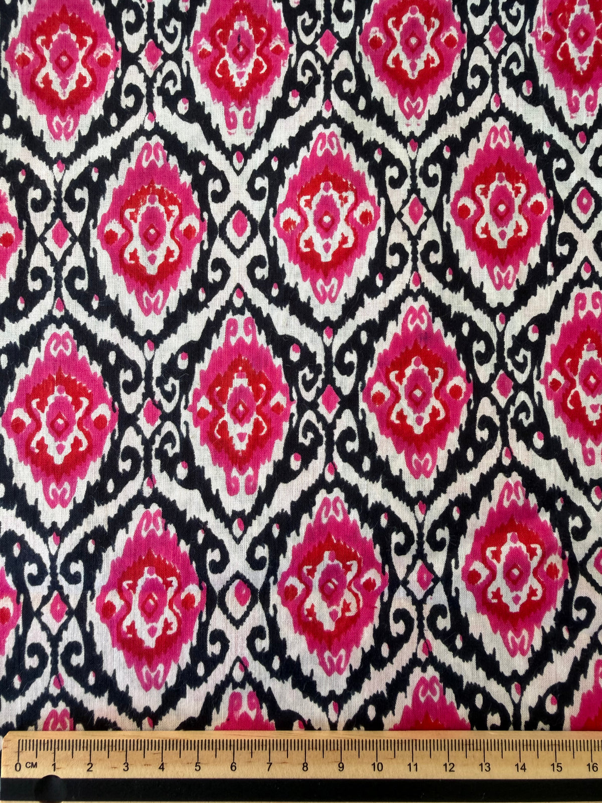 100% Cotton Fabric – Black With Red & Pink Pattern