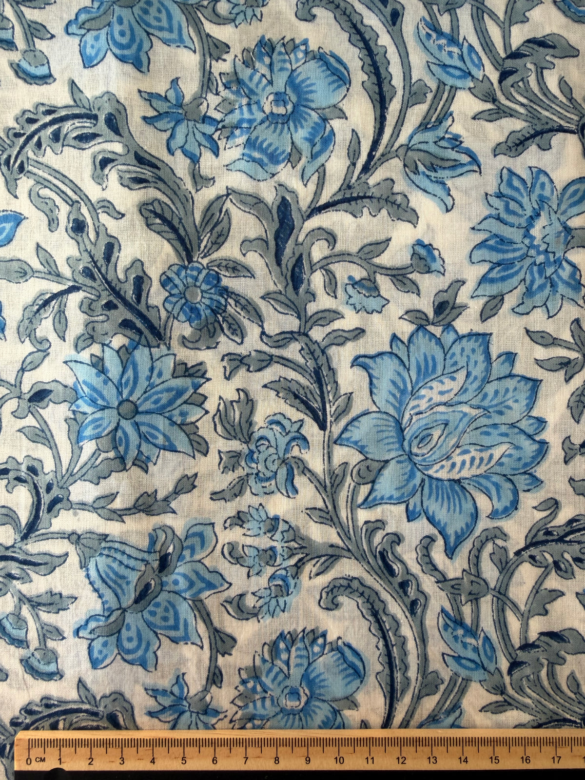 100% Cotton Fabric – Blue & Grey Floral