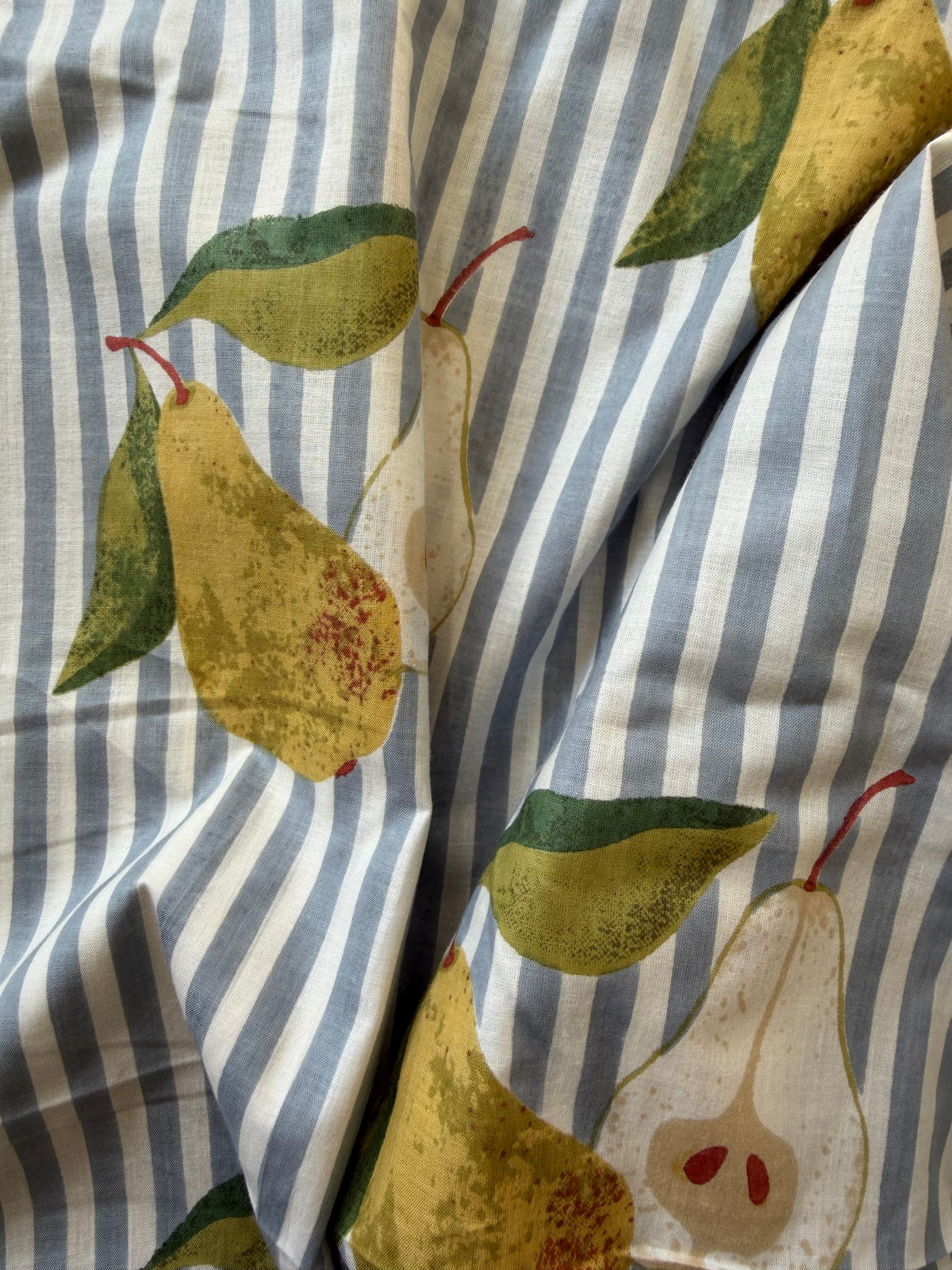 100% Cotton Fabric – Blue Stripe With Pears