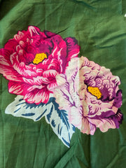 100% Cotton Fabric – Green With Large Pink Flowers