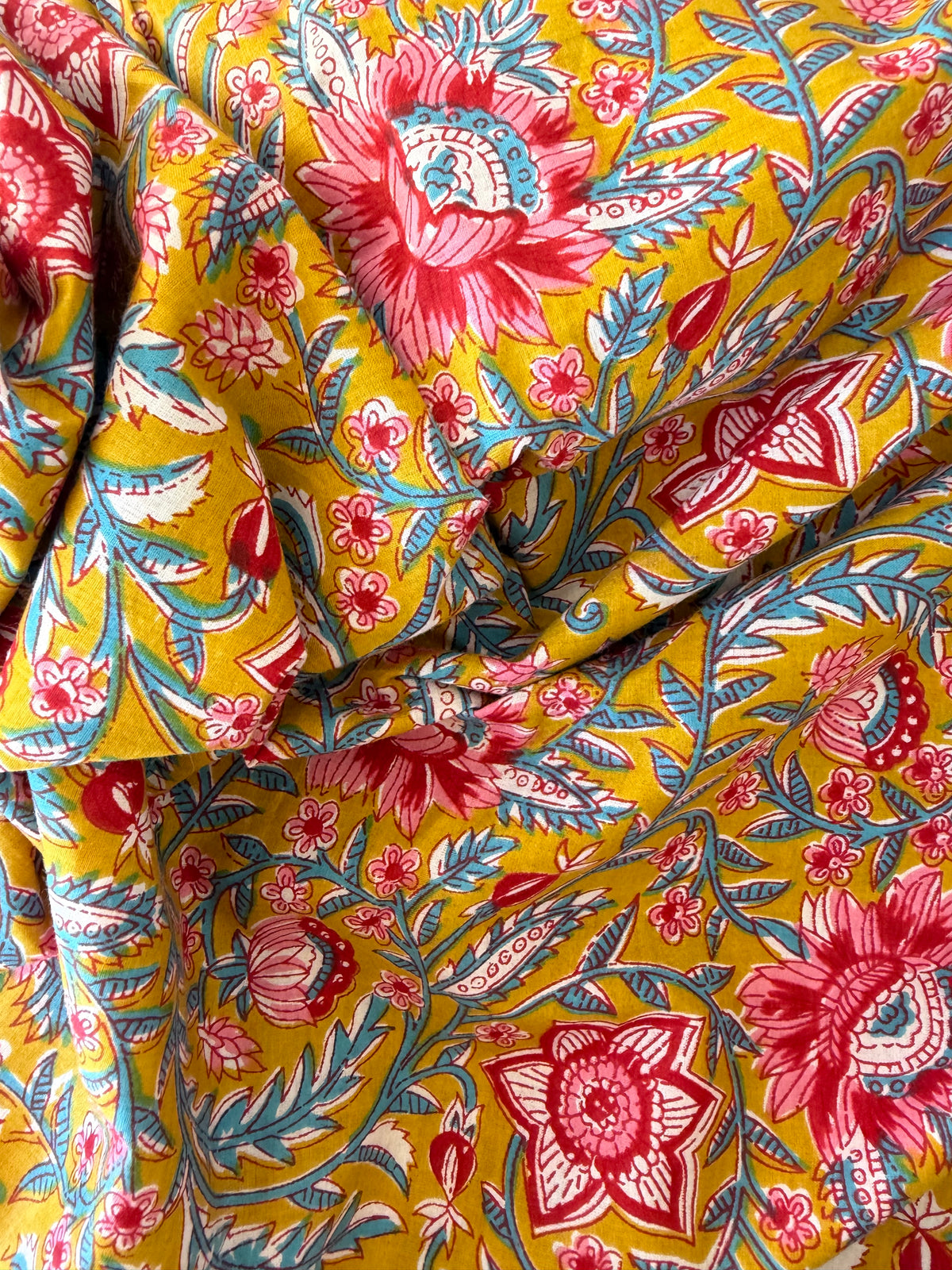 100% Cotton Fabric – Green with Red Floral