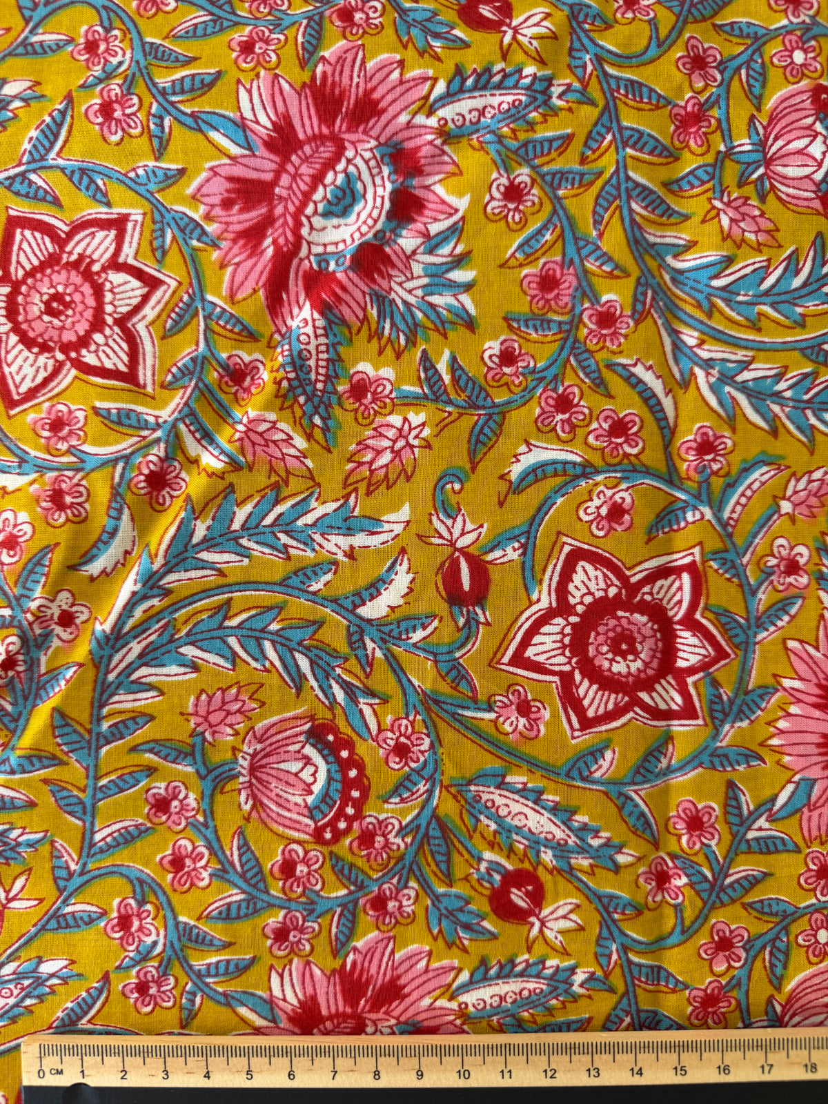 100% Cotton Fabric – Green with Red Floral