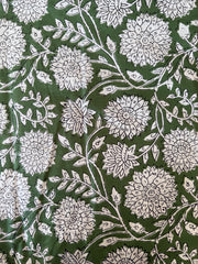 100% Cotton Fabric – Green With White Floral