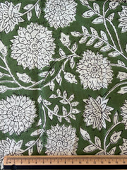 100% Cotton Fabric – Green With White Floral