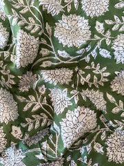 100% Cotton Fabric – Green With White Floral
