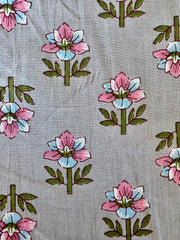 100% Cotton Fabric – Grey With Pink & Turquoise Flowers