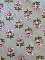 100% Cotton Fabric – Grey With Pink & Turquoise Flowers