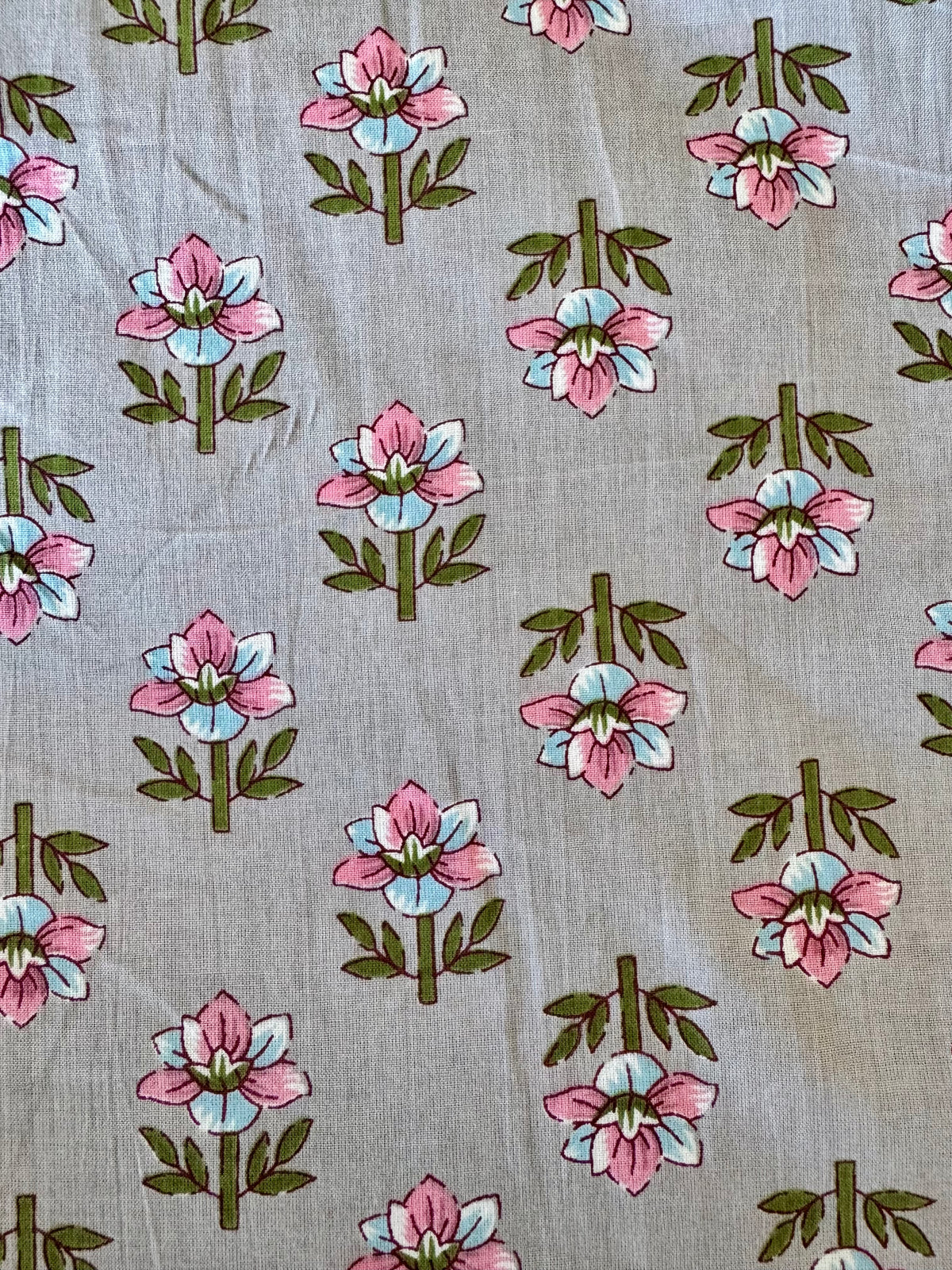 100% Cotton Fabric – Grey With Pink & Turquoise Flowers