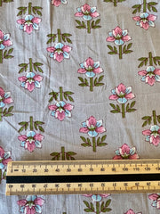 100% Cotton Fabric – Grey With Pink & Turquoise Flowers