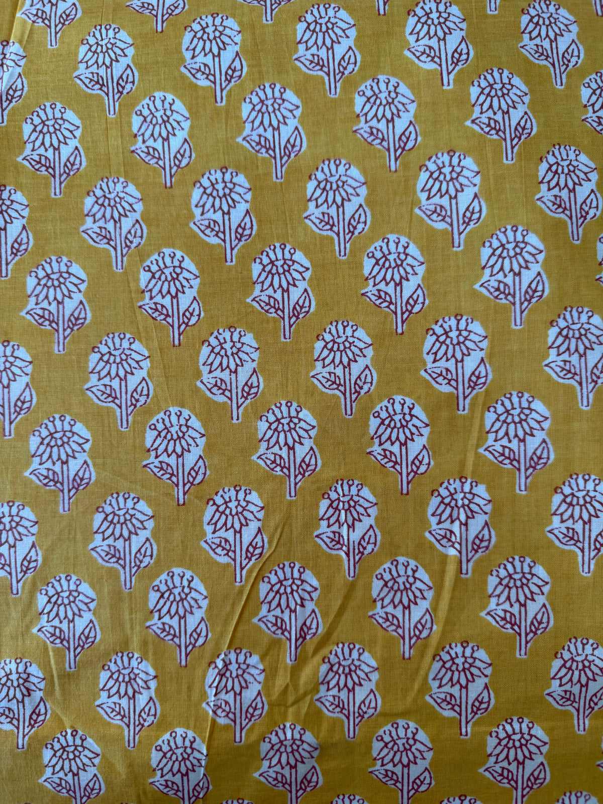 100% Cotton Fabric – Mustard With Small Red Floral