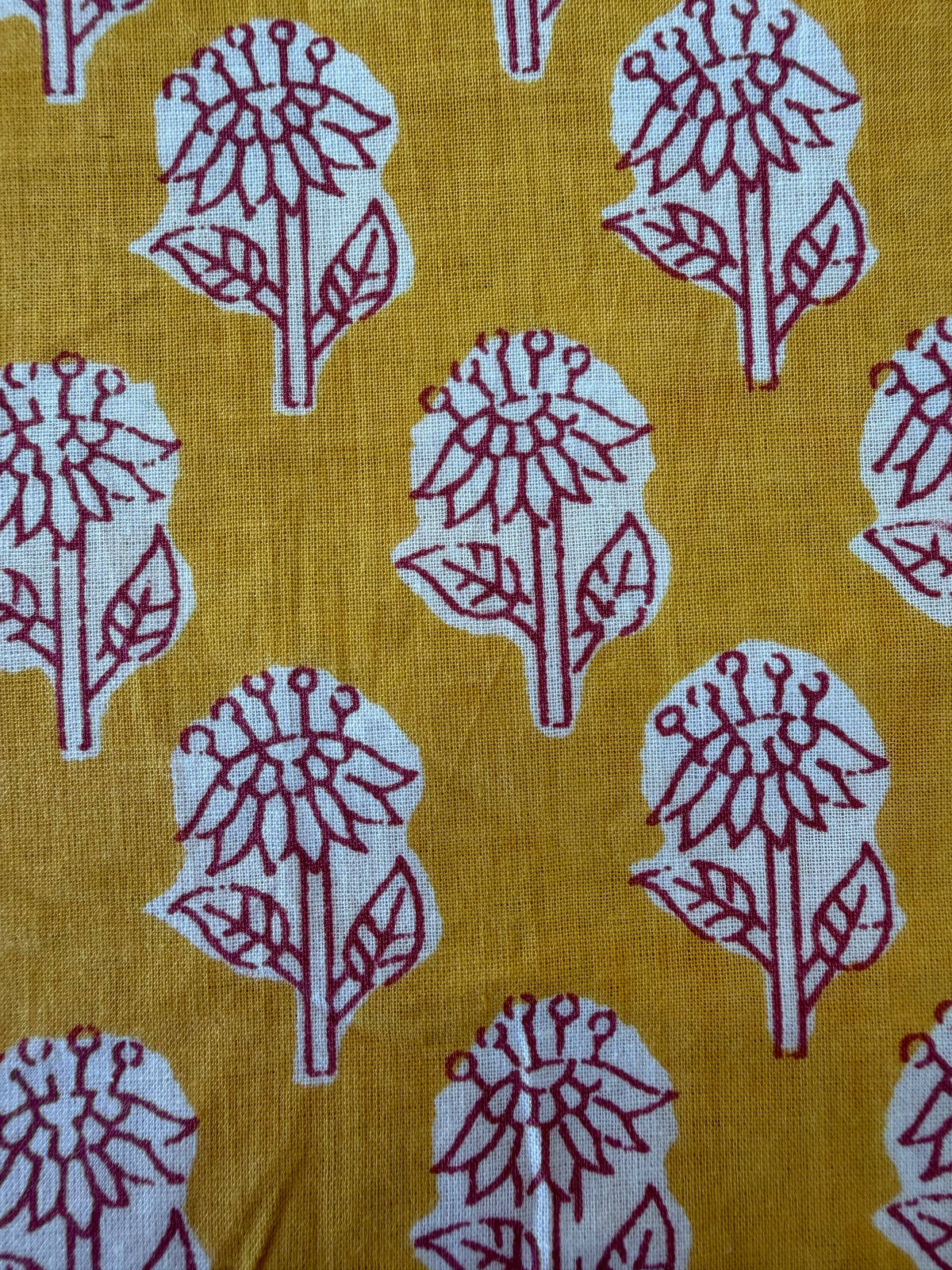 100% Cotton Fabric – Mustard With Small Red Floral