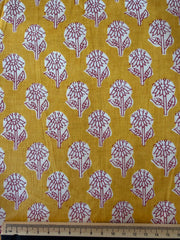 100% Cotton Fabric – Mustard With Small Red Floral