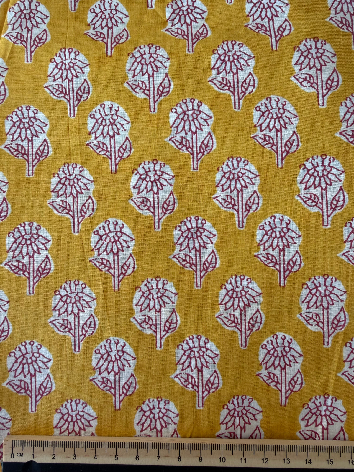 100% Cotton Fabric – Mustard With Small Red Floral