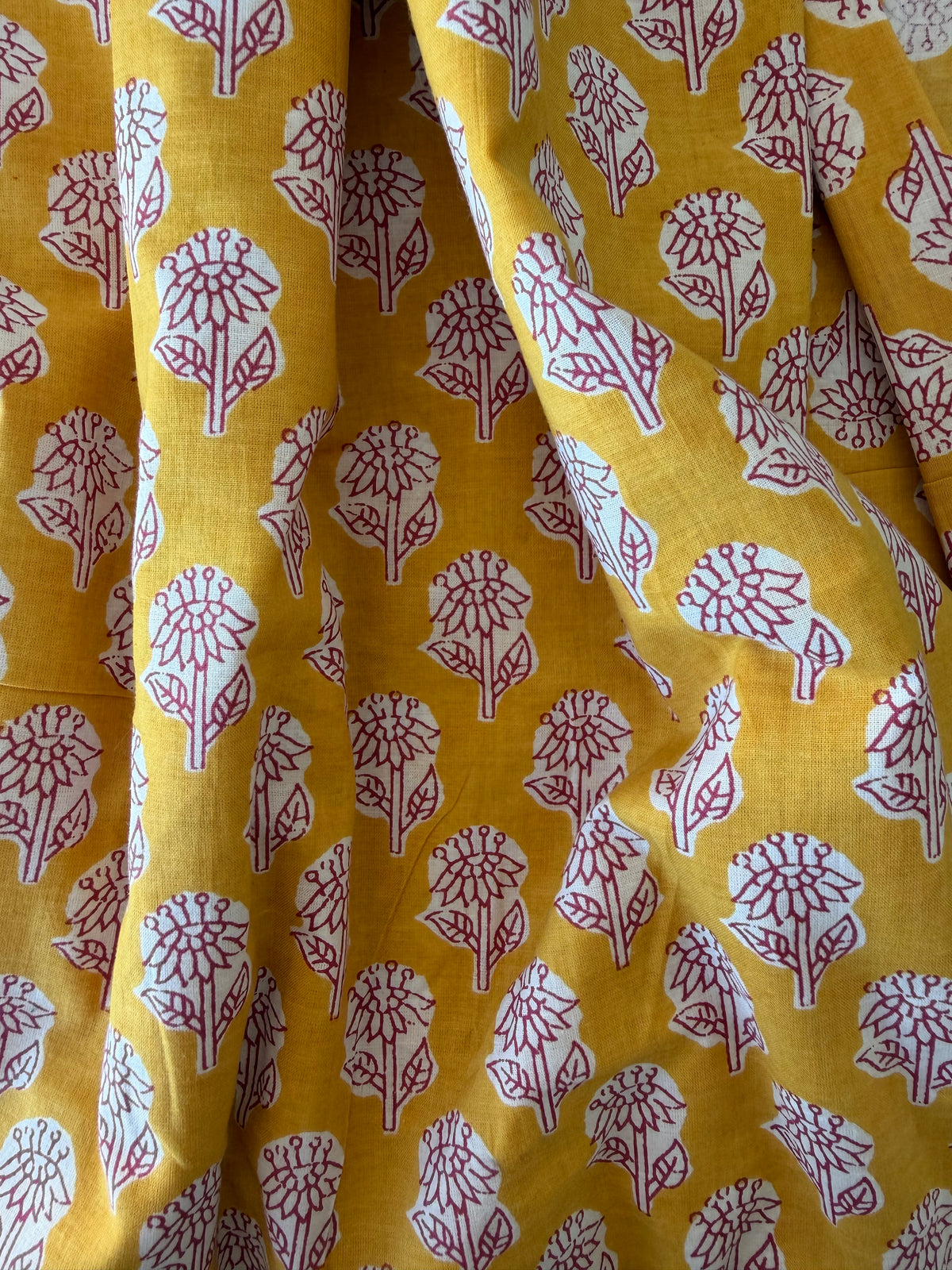 100% Cotton Fabric – Mustard With Small Red Floral