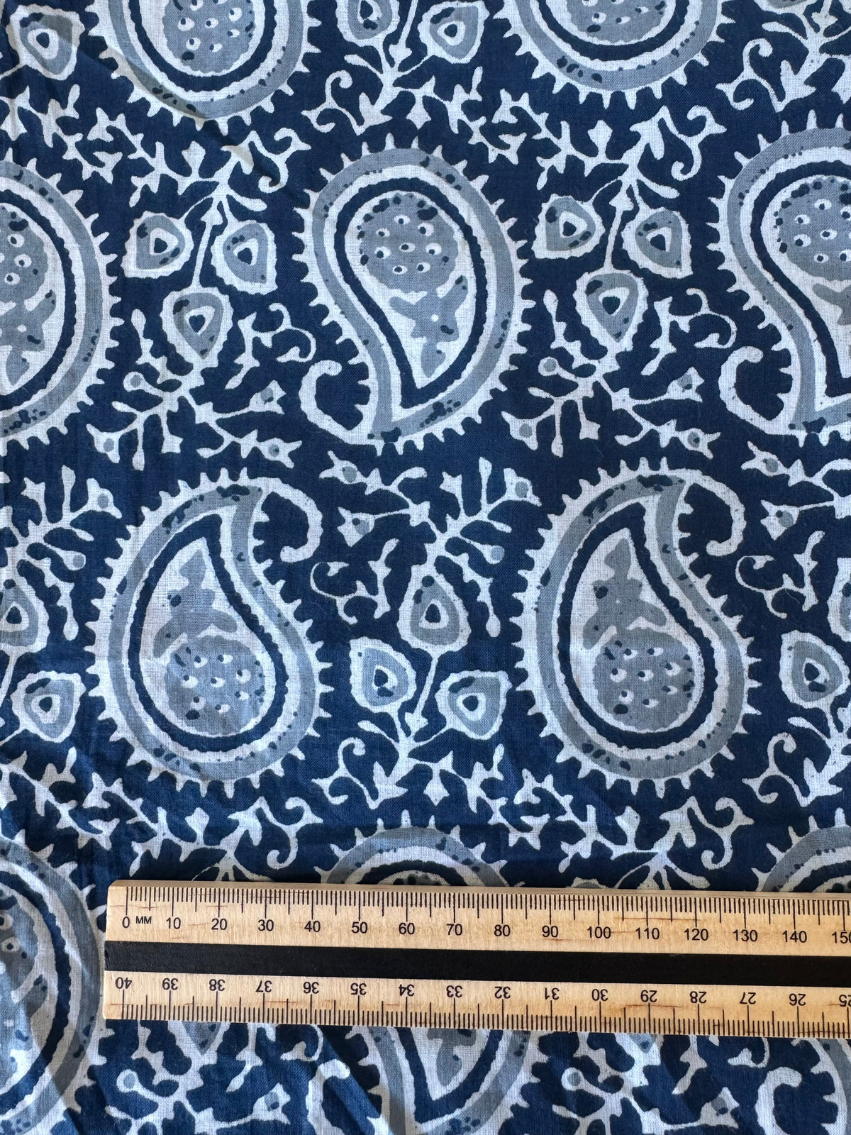 100% Cotton Fabric – Navy & Blue White Paisley