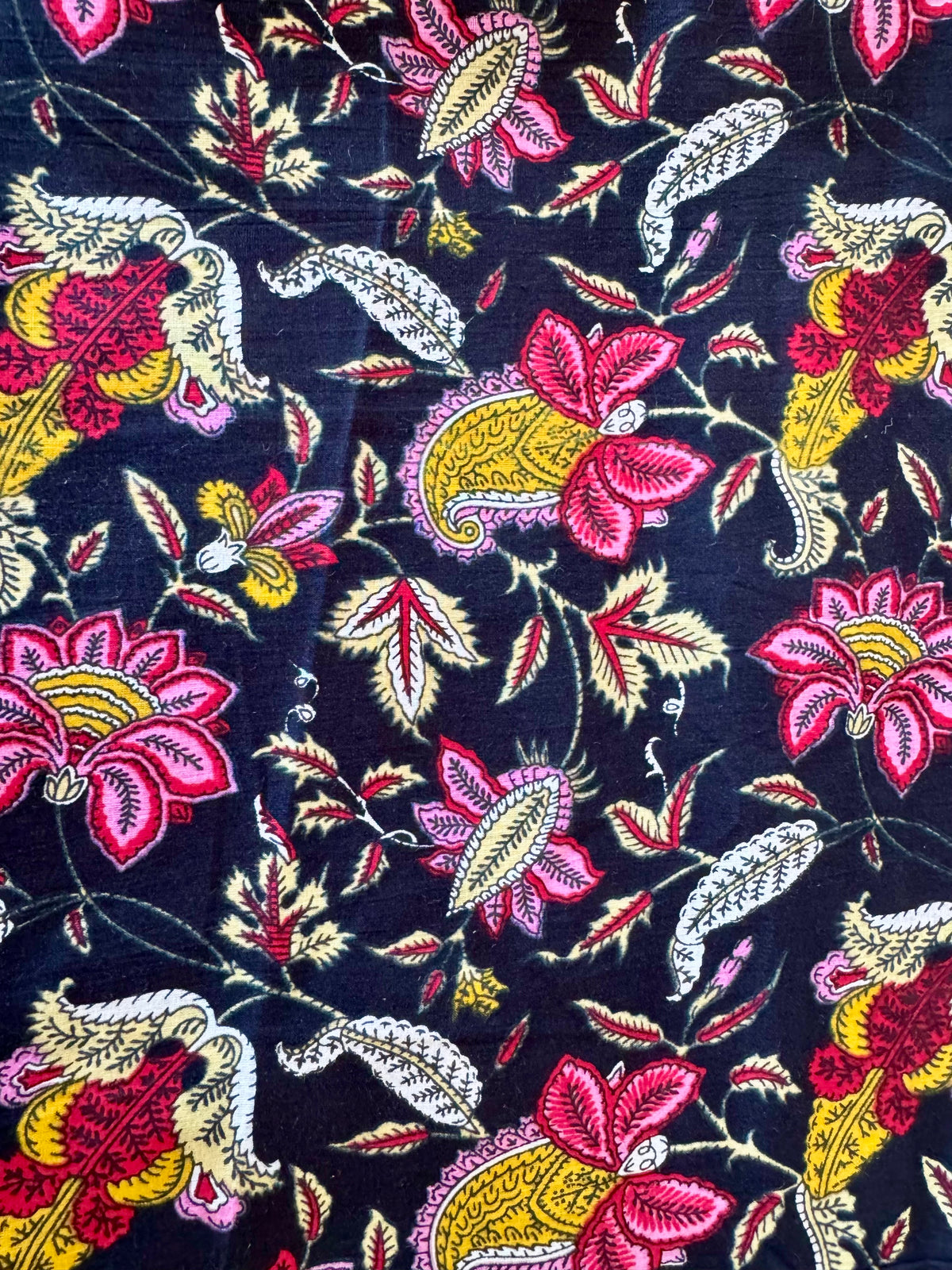 100% Cotton Fabric – Navy Floral With Pink & Yellow Floral