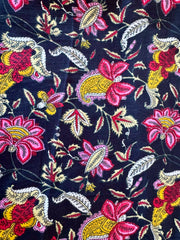 100% Cotton Fabric – Navy Floral With Pink & Yellow Floral