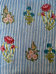 100% Cotton Fabric – Navy Stripe With Floral