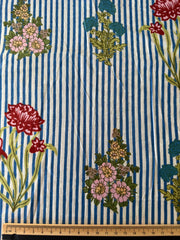 100% Cotton Fabric – Navy Stripe With Floral